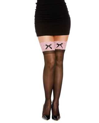 Dreamgirl Sheer Lace Top Thigh High One Size - Pink/Black