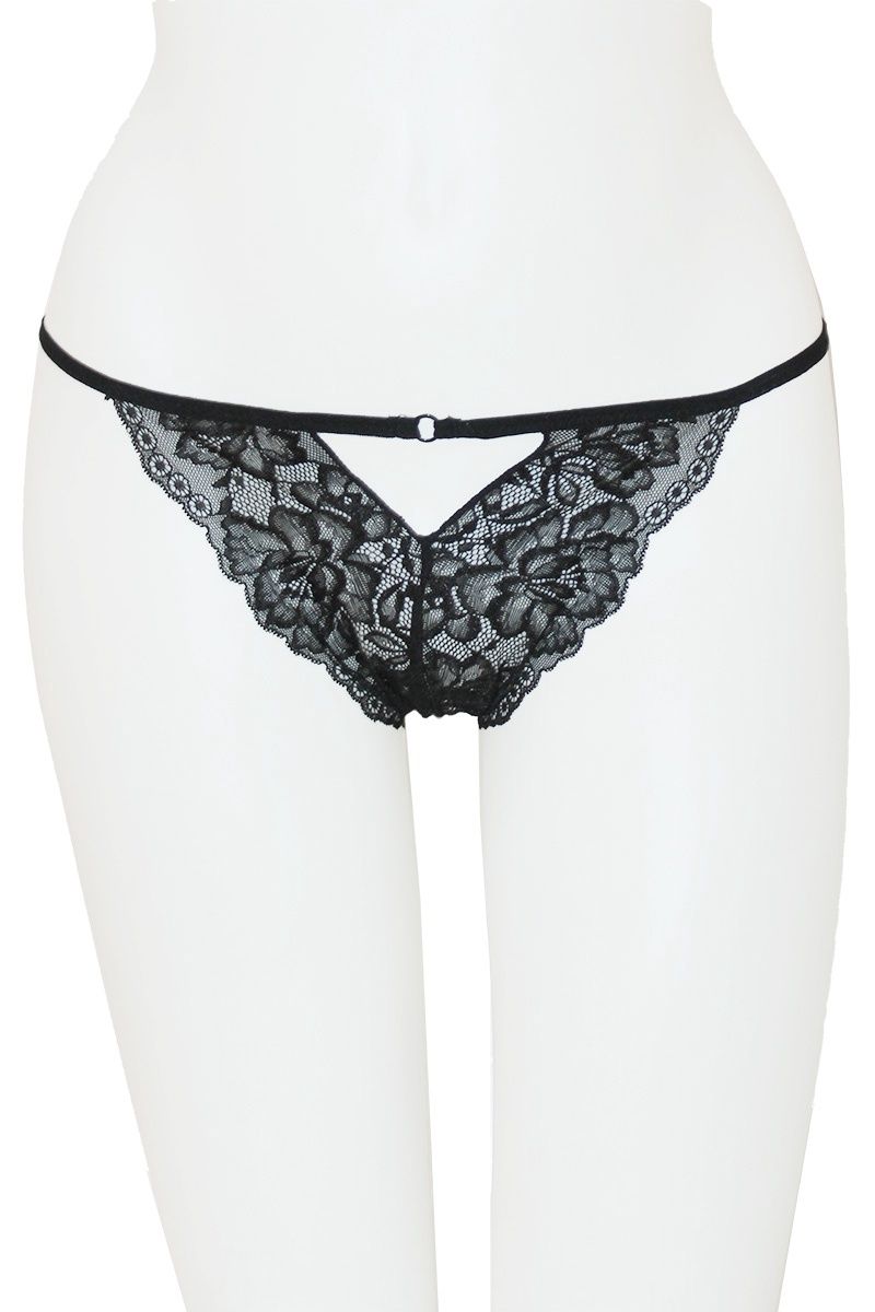 Youmita Crotchless Lace Heart Back Panty - Black