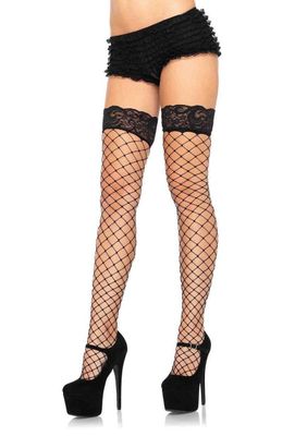 Leg Avenue Lace Top Fence Net Thigh Highs One Size - Black