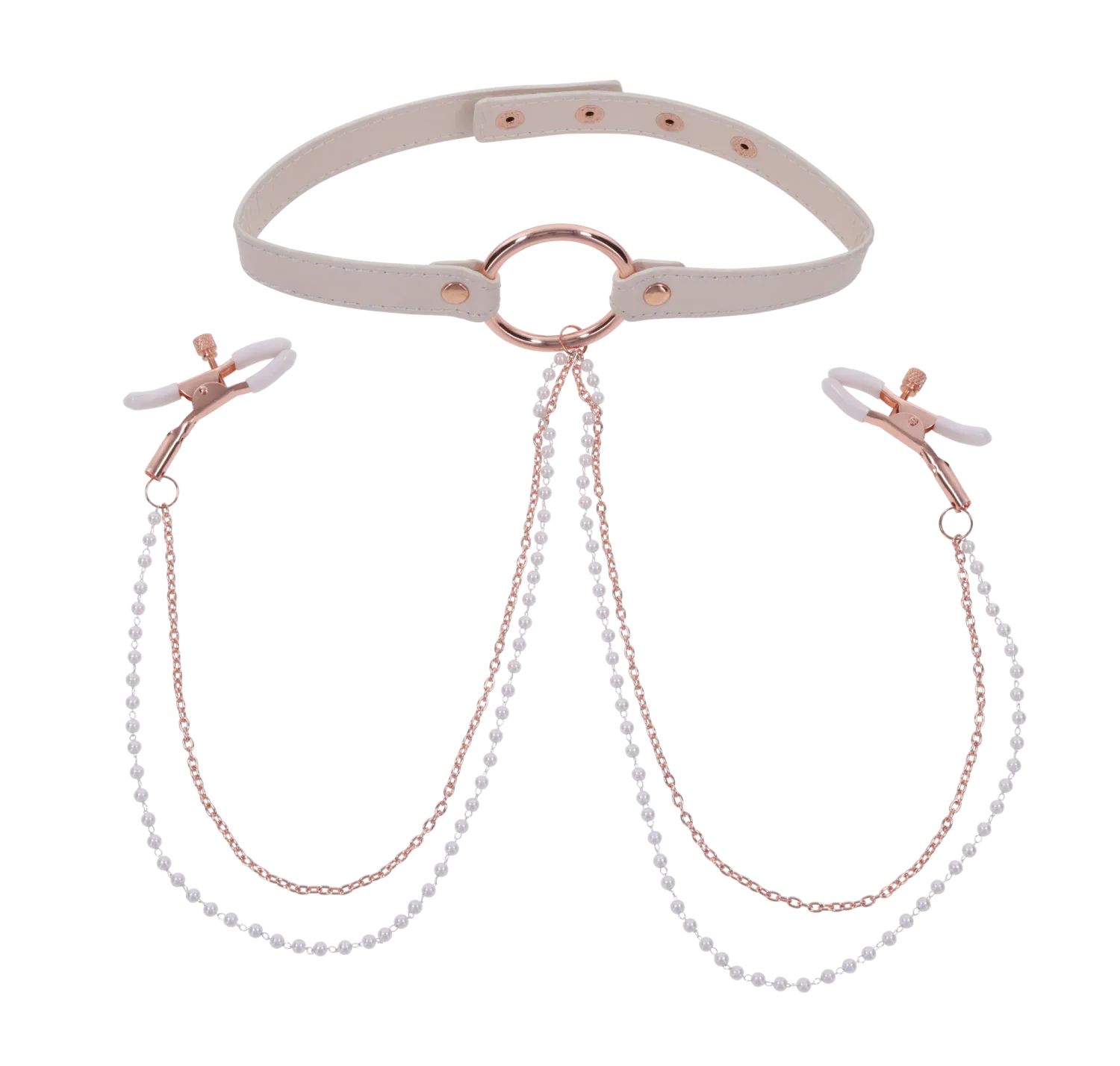 Sex &amp; Mischief Peaches &#39;n CreaMe Collar w/Nipple Clamps