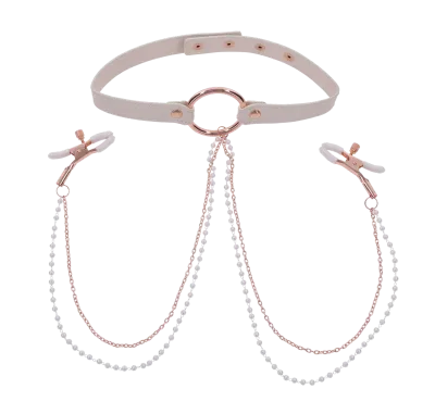 Sex &amp; Mischief Peaches &#39;n CreaMe Collar w/Nipple Clamps