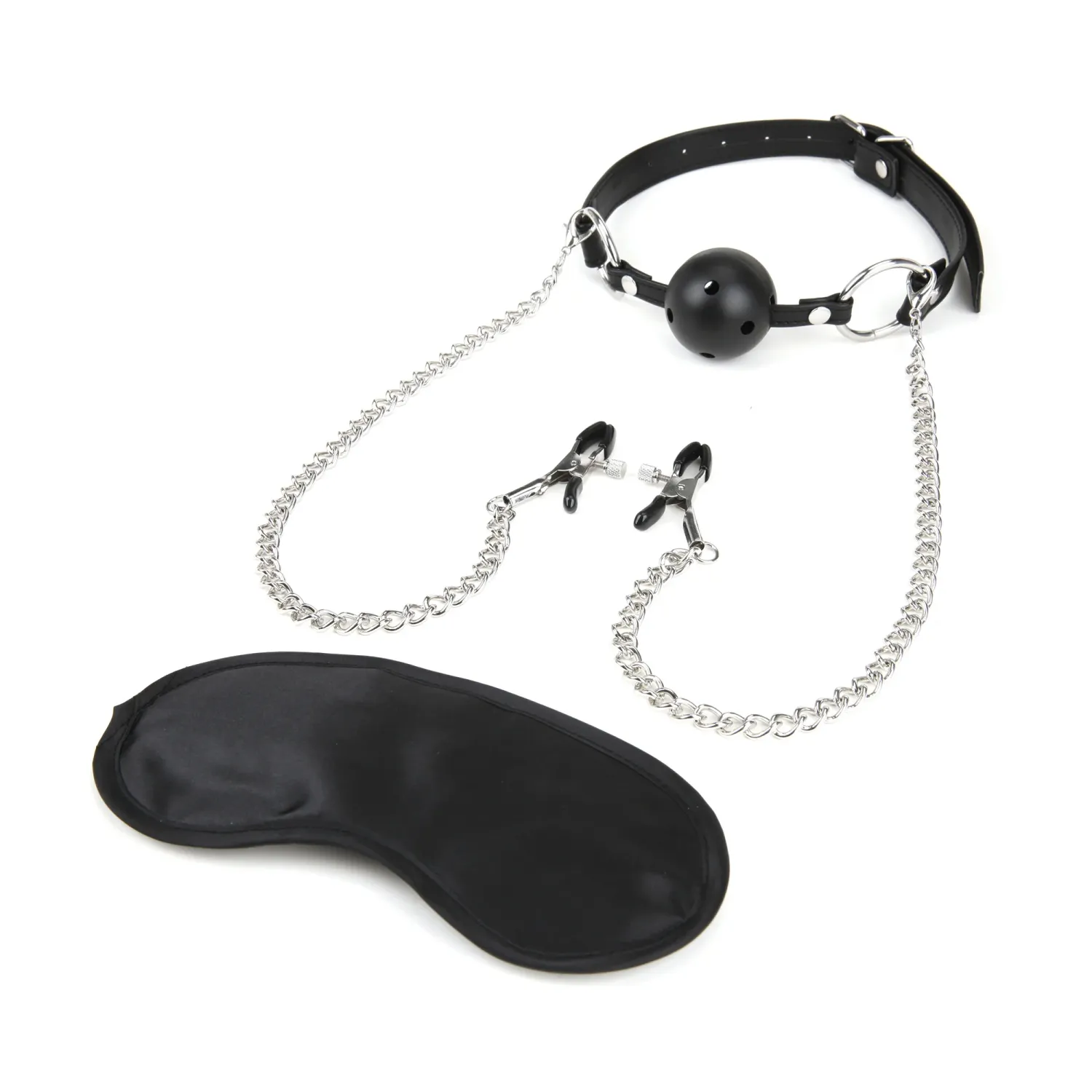 Lux Fetish Breathable Ball Gag &amp; Nipple Clamps