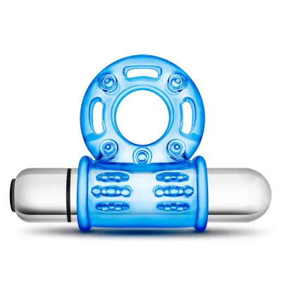Blush Stay Hard 10 Function Vibrating Bull Ring Cock Ring - Blue