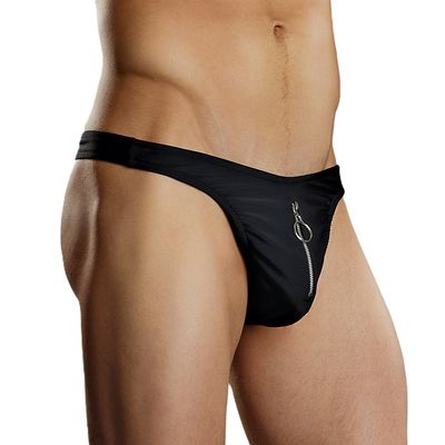 Male Power Zipper Thong - Black