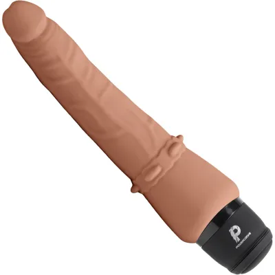 Powercock 7&quot; Silicone Rechargeable Vibrator - Mocha