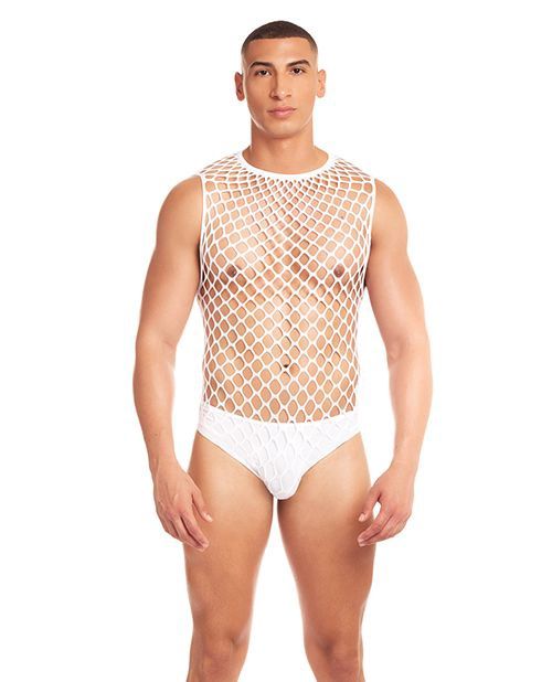 Rainbow Party Full Effect Large Mesh Unitard 2 pc Set - White