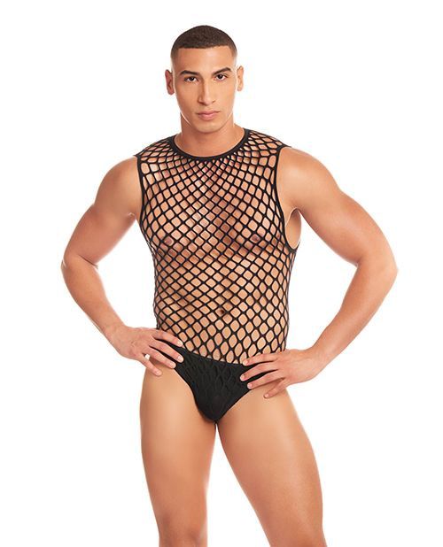 Rainbow Party Full Effect Large Mesh Unitard 2 pc Set - Black