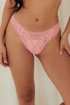 Youmita High Waisted Lace Thong - Coral