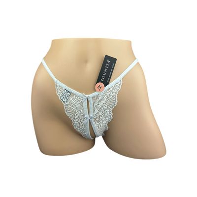 Youmita Crotchless Lace G String - White