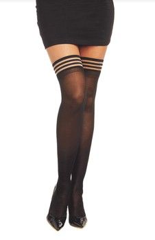 Dreamgirl Striped Top Sheer Thigh Highs - Black