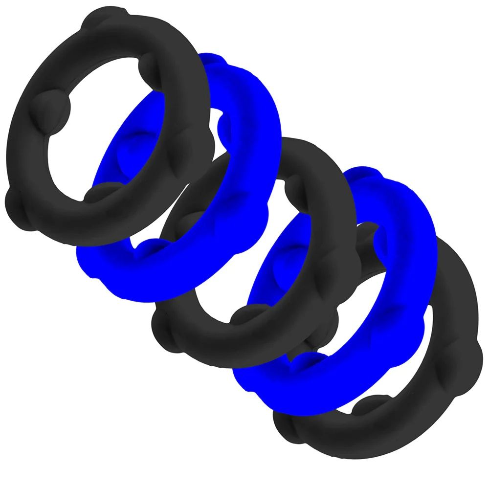 Oxballs Gearheads Silicone Spinner Cock Rings (5 Pack) - Blue/Black
