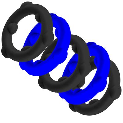 Oxballs Gearheads Silicone Spinner Cock Rings (5 Pack) - Blue/Black