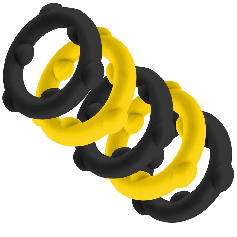 Oxballs Gearheads Silicone Spinner Cock Rings (5 Pack) - Yellow/Black