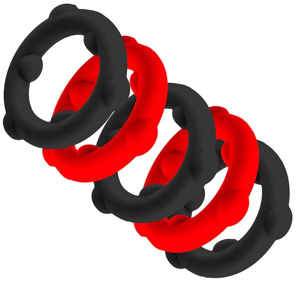 Oxballs Gearheads Silicone Spinner Cock Rings (5 Pack) - Red/Black