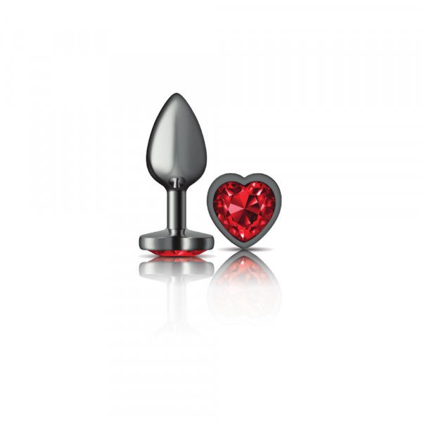 Cheeky Charms-Gunmetal Metal Butt Plug - Heart - Dark Red - Small