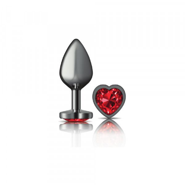 Cheeky Charms-Gunmetal Metal Butt Plug - Heart - Dark Red - Medium