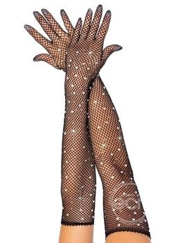 Leg Avenue Rhinestone Fishnet Opera Length Gloves - OS - Black