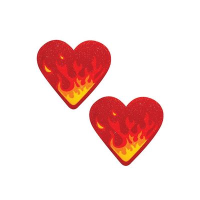 Neva Nude Glitter Flaming Heart Pasties - Red/Orange
