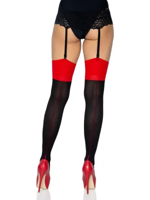 Leg Avenue Opaque Contrast Back Seam Stockings One Size - Black/Red