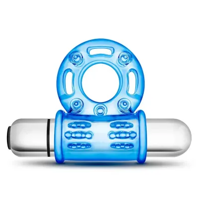 Blush Stay Hard 10 Function Vibrating Bull Ring Cock Ring - Blue