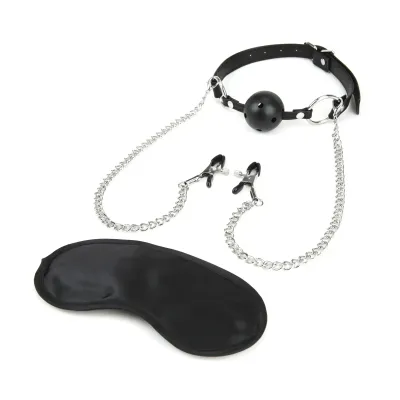 Lux Fetish Breathable Ball Gag &amp; Nipple Clamps