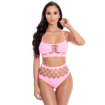 Pink Lipstick Neon Dreams Bra Set - Pink