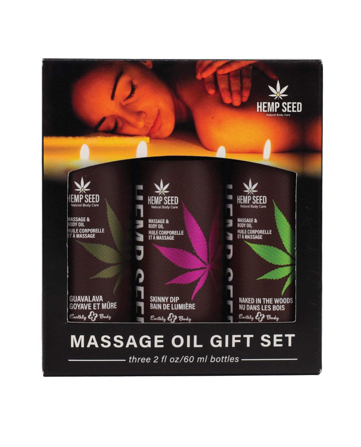 Earthly Body Massage Oil Gift Set - Skinny Dip, Naked in the Woods &amp; Guavalava 2 oz.