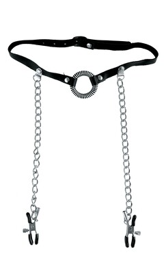 Fetish Fantasy Open Mouth O-Ring Gag &amp; Clamps