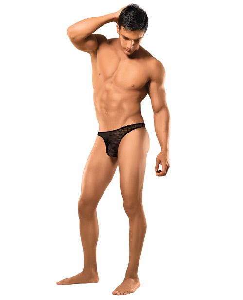 Male Power Net Pouch Thong - Black