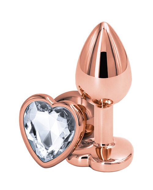 Rear Assets Rose Gold Metal Plug - Small - Clear Heart