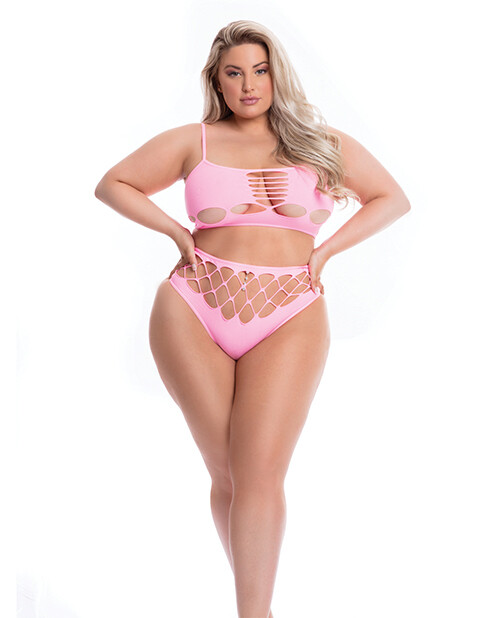 Pink Lipstick Neon Dreams Bra Set - Pink, Size: Queen Size