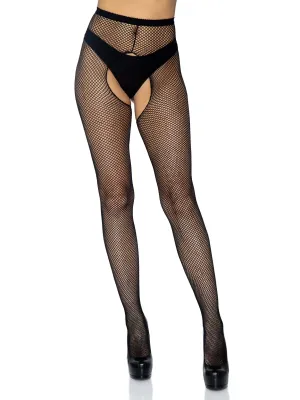 Leg Avenue Crotchless Fishnet Pantyhose - Black