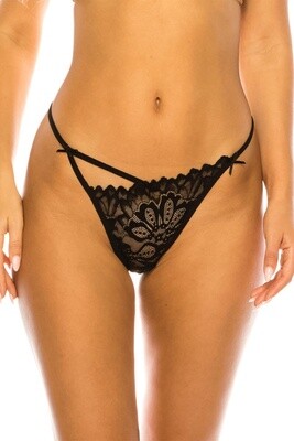 Youmita Floral Lace Thong - Black