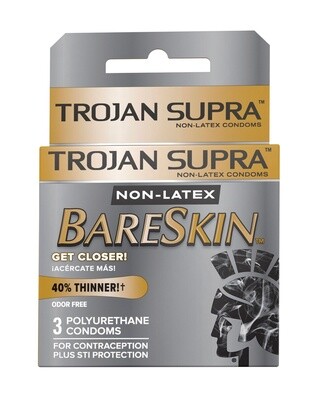 Trojan Supra Ultra-Thin Polyurethane Condoms - Box of 3
