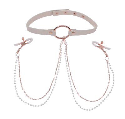 Sex &amp; Mischief Peaches 'n CreaMe Collar w/Nipple Clamps