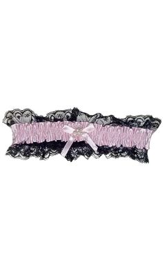 Satin Leg Garter - Baby Pink With Black Lace