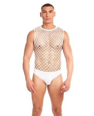 Rainbow Party Full Effect Large Mesh Unitard 2 pc Set - White