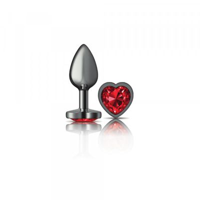 Cheeky Charms-Gunmetal Metal Butt Plug - Heart - Dark Red - Small