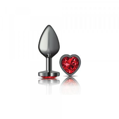 Cheeky Charms-Gunmetal Metal Butt Plug - Heart - Dark Red - Medium