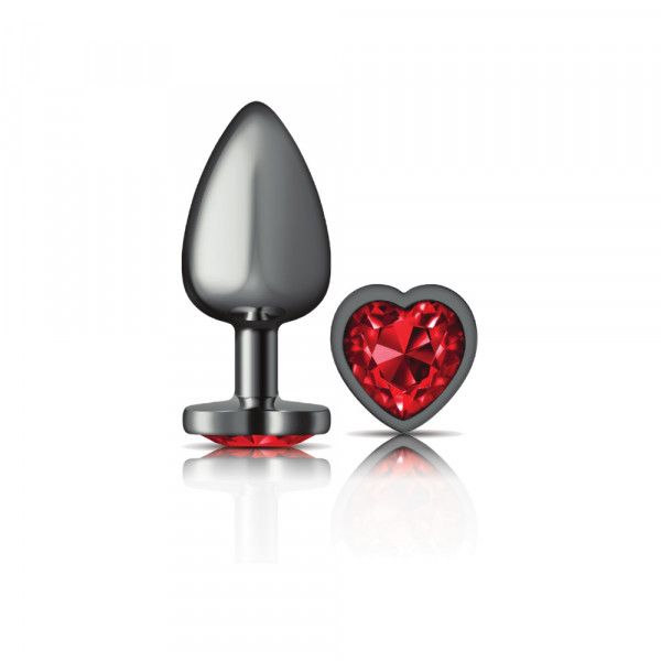 Cheeky Charms-Gunmetal Metal Butt Plug - Heart - Dark Red - Large