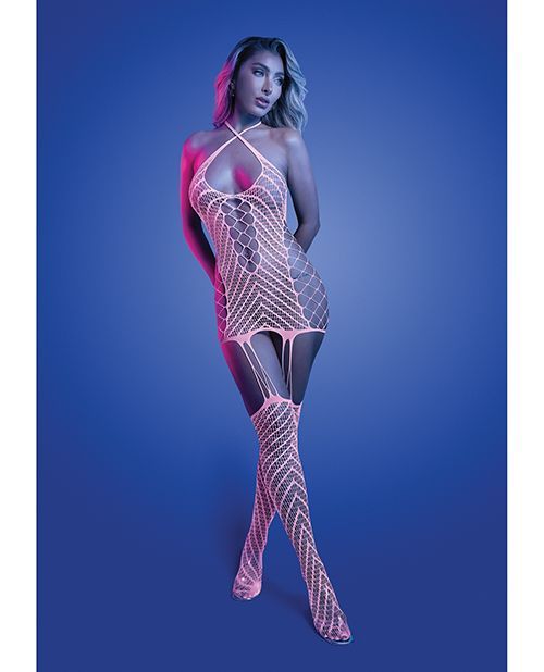 Fantasy Glow Metamorphic Bodystocking Dress; Glows Pink - White, Size: One Size