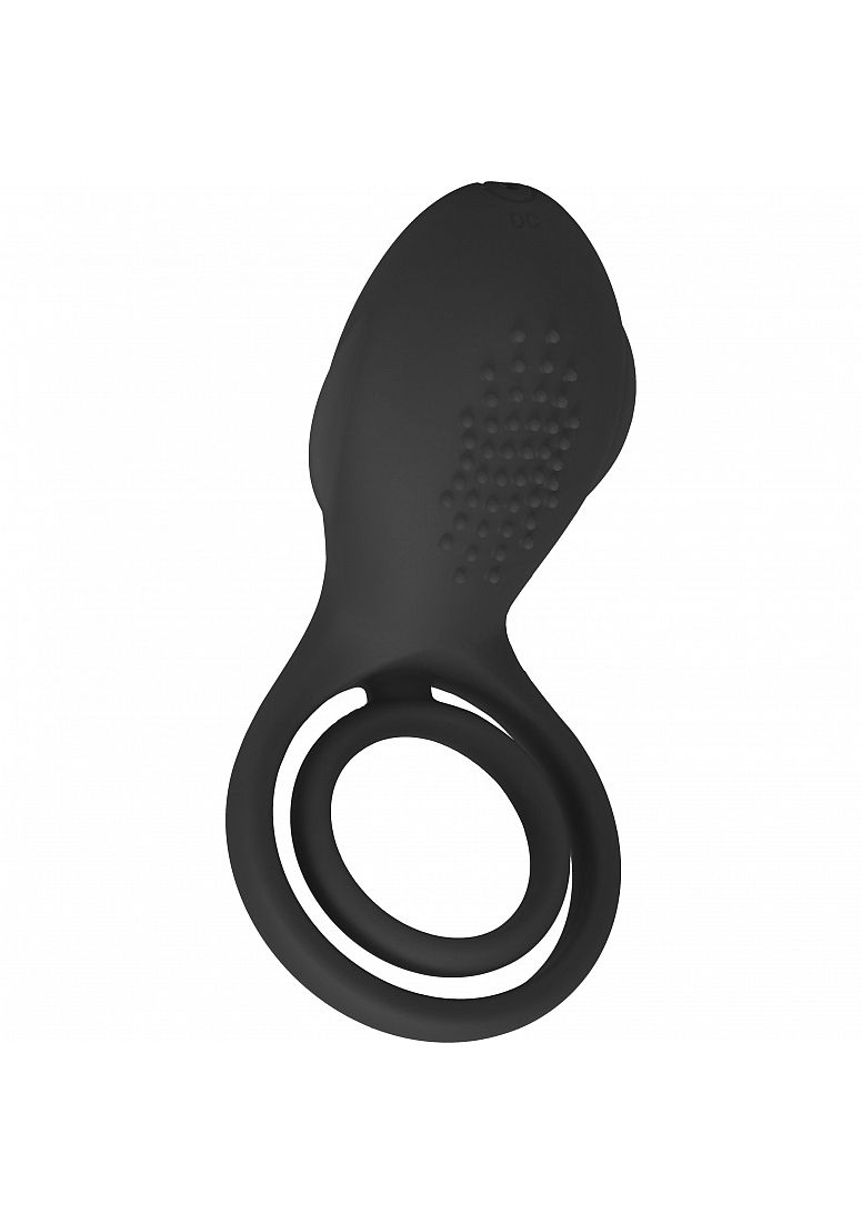 Levelz Vibrating Silicone Rechargeable Cock and Ball Ring with Winged Stimulator - Black