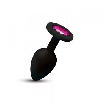Cheeky Charms Gemma Black Silicone Butt Plug - Pink Gem - Small