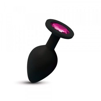 Cheeky Charms Gemma Black Silicone Butt Plug - Pink Gem - Medium
