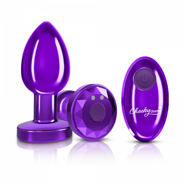 Cheeky Charms Vibrating Metal Remote Plug - Purple - Medium