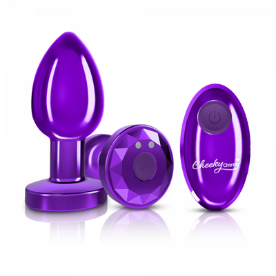 Cheeky Charms Vibrating Metal Remote Plug - Purple - Medium