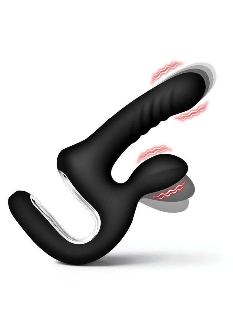 Master Series Thrust Pounder Thrusting Rechargeable Silicone Vibrator with Clitoral Stimulator
