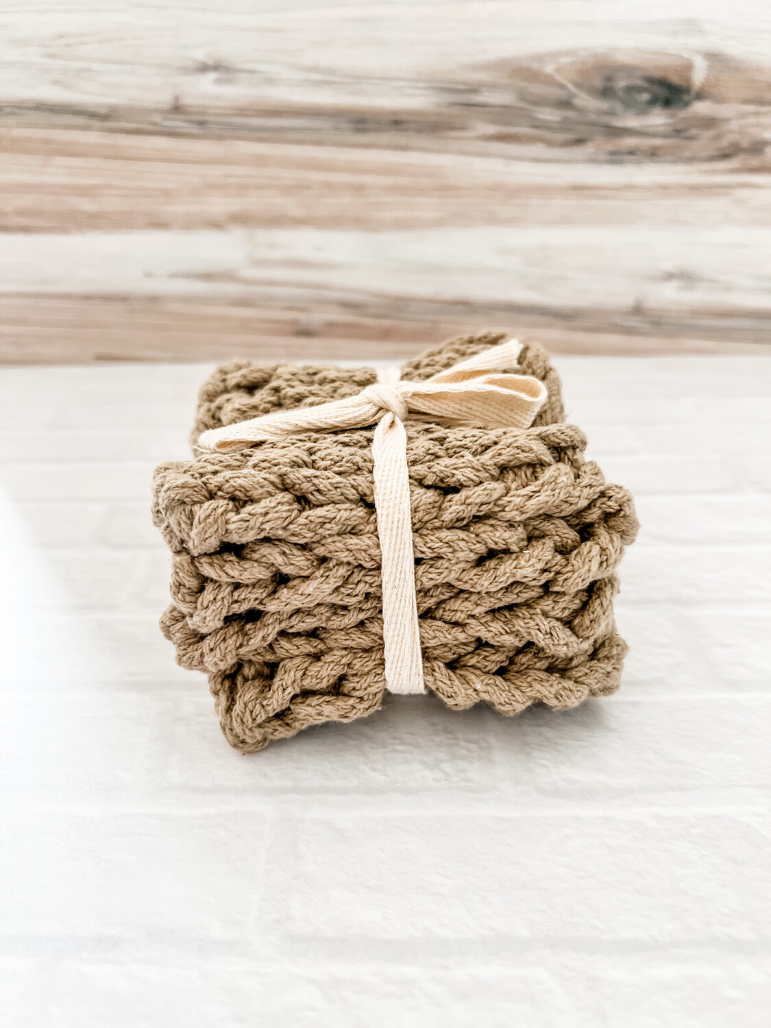 Taupe woven coasters