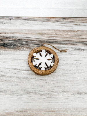 Wood & White Snowflake ornament