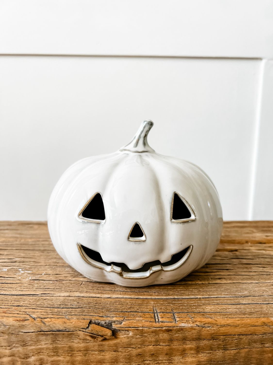 Wide White Ceramic Jack O Lantern